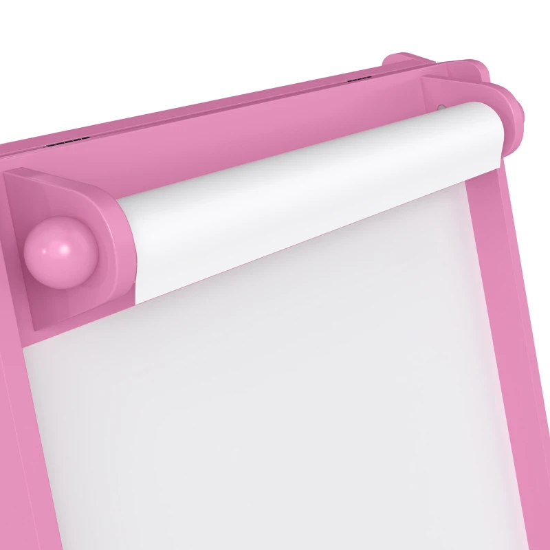 AIYAPLAY Cavalete Infantil 3 em 1 Dupla Face, Quadro Negro e Quadro Branco, Rolo de Papel, Cestos, Prateleira, 3-8 Anos, Rosa