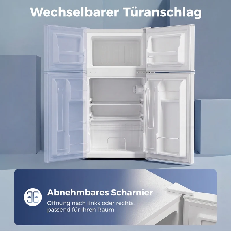 HOMCOM 2-deurs mini-koelkast met vriesvak, instelbare thermostaat, kleine drankkoelkast 90L, wit