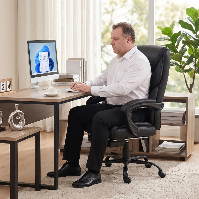 HOMCOM Executive Office Chair, 180kg Big and Tall PU Desk Chair with Linked Armrests, Pocket Spring Cushion, Adjustable Height, Rocking Function, 165° Reclining Backrest, Footrest, PU Casters, Black