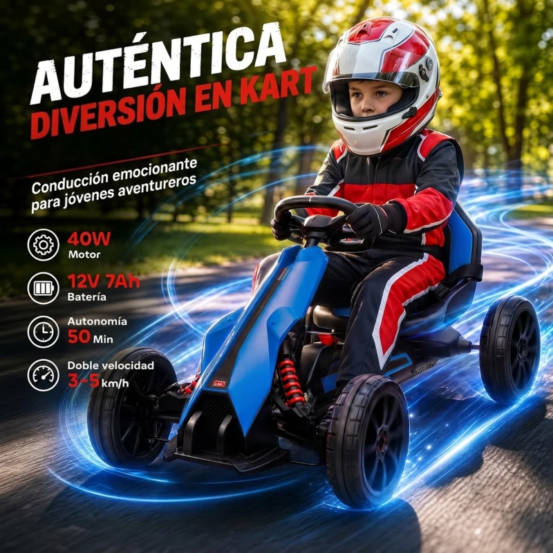 HOMCOM Kart Coche Eléctrico Infantil 12V de 3 a 8 Años Velocidad 3-5km/h y Cinturón de Seguridad 100x58x58,5cm Azul