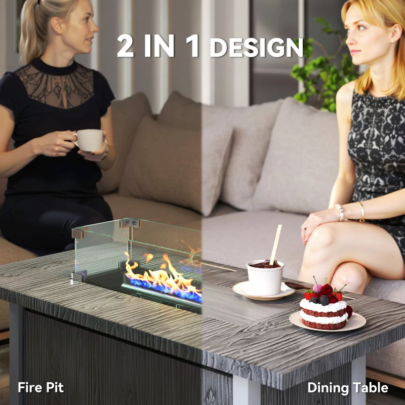 Outsunny 50,000 BTU Gas Fire Pit Table with Cover and Glass Screen - Dark Grey