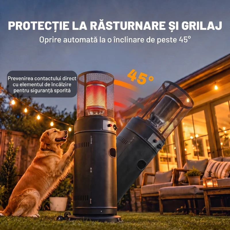 Outsunny Încălzitor de Terasă pe Gaz 11 kW, Portabil, cu Roți, Negru