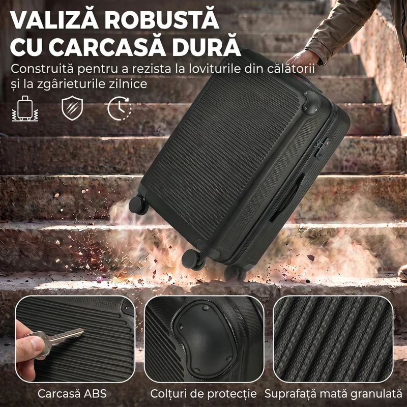 HOMCOM Valiză Mare Rigidă 116L, Extensibilă, cu 4 Roți, Compartiment Umed/Uscat, 50x33x77 cm, Negru