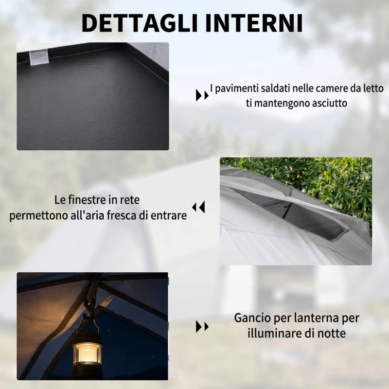 Outsunny Tenda da Campeggio 5 Posti con 2 Camere Impermeabile con Baldacchino, 590x245x193 cm, Grigio