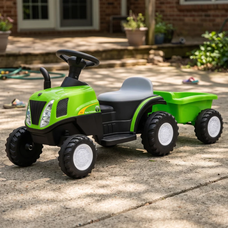 AIYAPLAY Trator Elétrico para Crianças 6V com Reboque Amovível, Luzes, Música, Buzina e Pedal, 2,5 km/h, Verde, 1-3 Anos