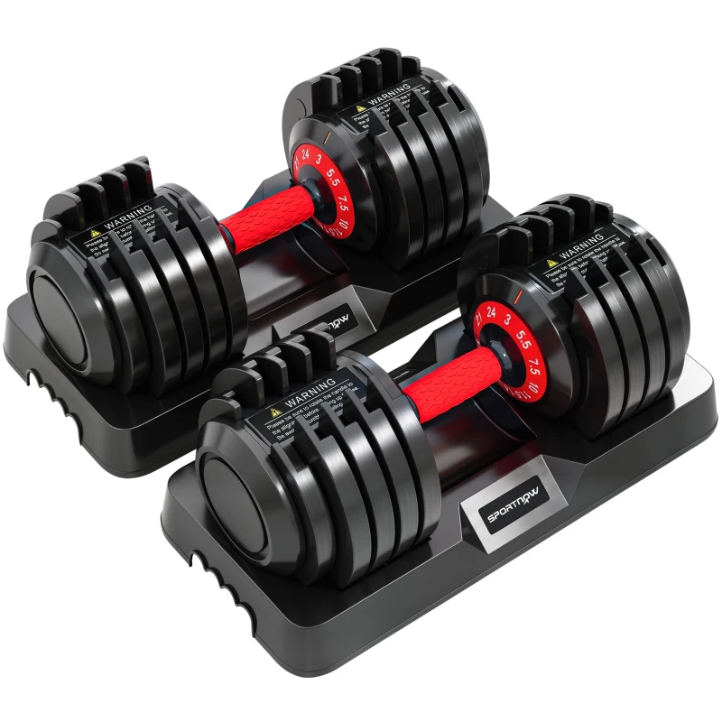 SPORTNOW Haltères Réglables 10 en 1, 2x24kg, Réglage Rapide, Verrou de Sécurité, Poignée Antidérapante, Bases de Rangement, Noir