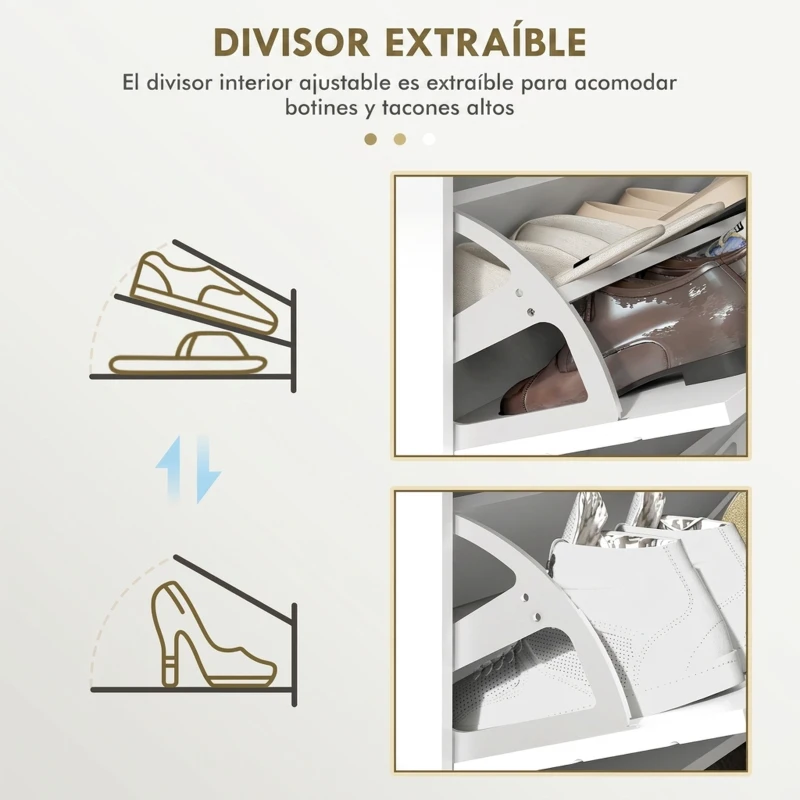 HOMCOM Zapatero Estrecho con 4 Cajones Abatibles Estantes Ajustables para 16 Pares 106x24x102 cm Blanco