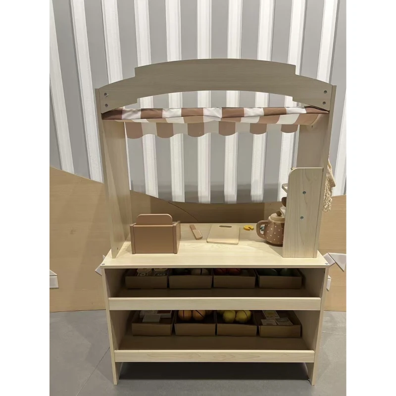 AIYAPLAY Marchande Enfants en Bois, Caisse Enregistreuse, Aliments Factices, Tableau à Craie et 61 Accessoires, pour 3 à 8 Ans