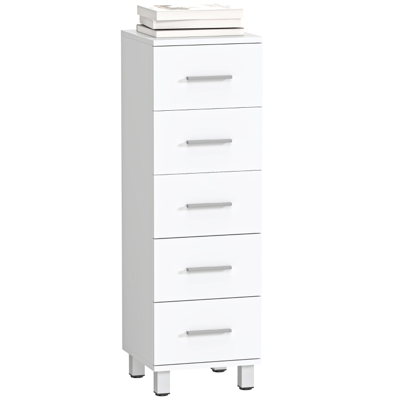 HOMCOM Badezimmerschrank Schmaler Badschrank mit 5 Schubladen für Badezimmer  30 x 30 x 95 cm Weiß