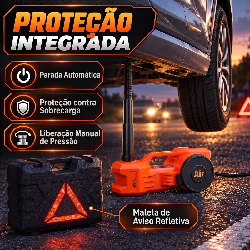HOMCOM Kit de Macaco Hidráulico Elétrico 12V 5T, Elevação 15,5-45 cm, Bomba de Ar, Chave Sextavada e Mala com Refletor, Laranja