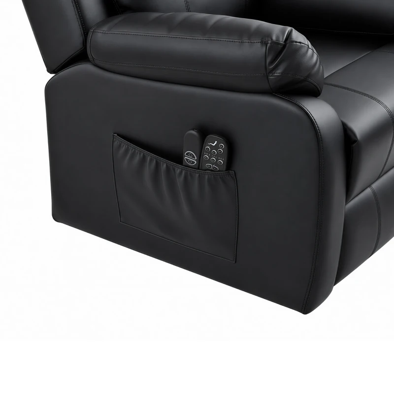HOMCOM Poltrona Reclinabile Elettrica con Alzapersona, Massaggio a 8 Punti, Riscaldamentoe e Poggiatesta Regolabile a 3 livelli, in PU, con USB, Nero