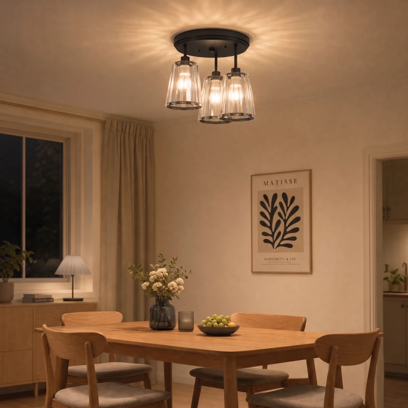 HOMCOM 3-Light Crystal Glass Ceiling Light, Triple Head with Dual Mounting, Modern Ceiling Lamp for Living Room, Black