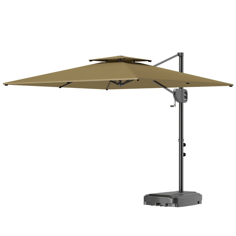 Outsunny Ombrellone a Braccio 2.5x2.5 m con Base Riempibile, Manovella e Testa Inclinabile, Cachi