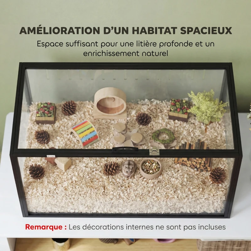 PawHut Cage pour Hamster Habitat Rongeurs Transparent de Vue Panoramique 360° Anti-Mordillage 105x51x51cm Noir