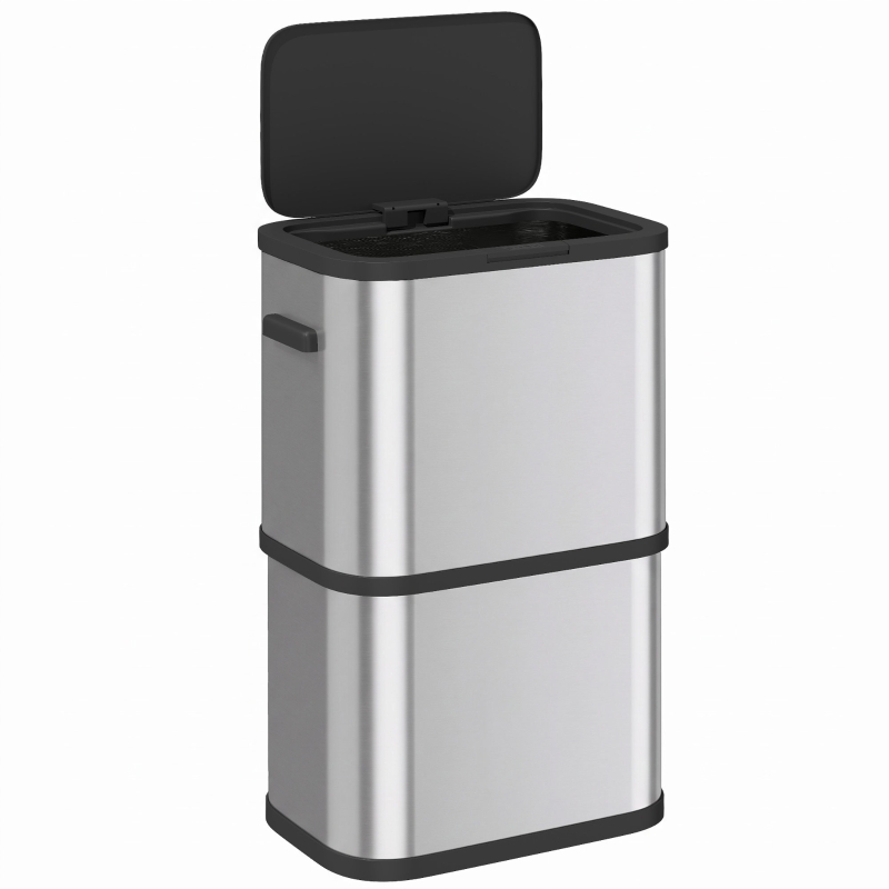 HOMCOM Poubelle de Cuisine 60 L en Acier Inoxydable avec Support à Sacs Couvercle à Fermeture Douce et Ouverture Tactile Argent