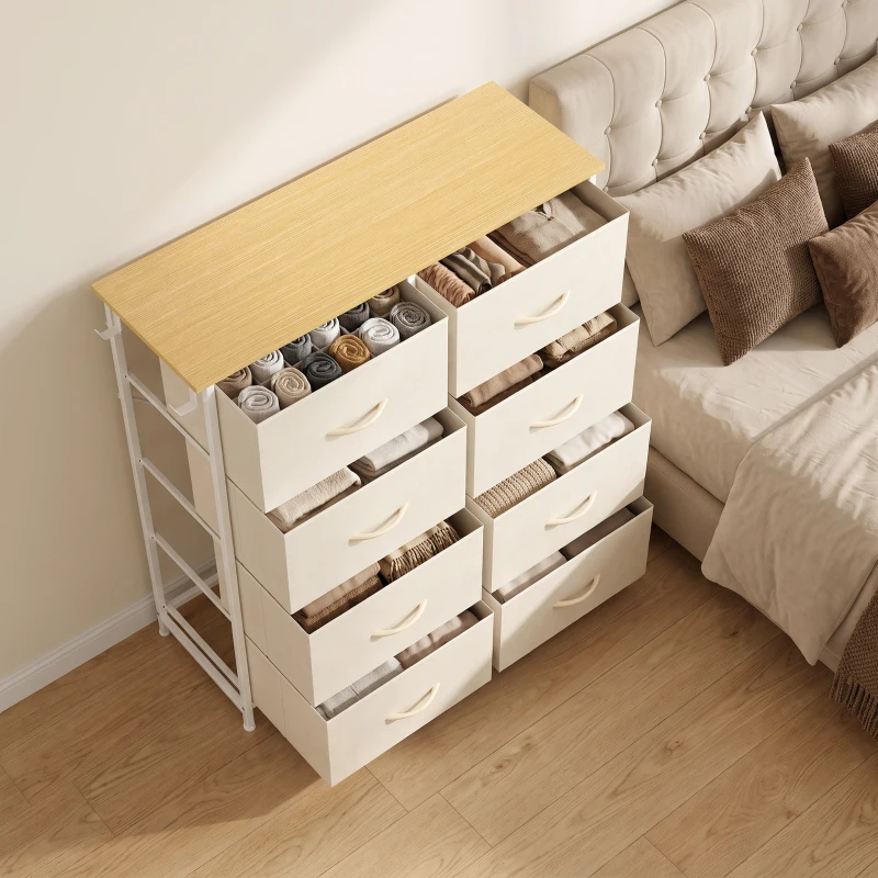 HOMCOM Cómoda de Quarto com 8 Gavetas em Tecido, Bege