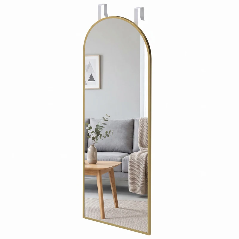 HOMCOM 40 x 110 cm Full Length Hanging Mirror, Arched Mirror with Adjustable Hooks, Over-the-Door or Wall-Mounted, Gold Tone
