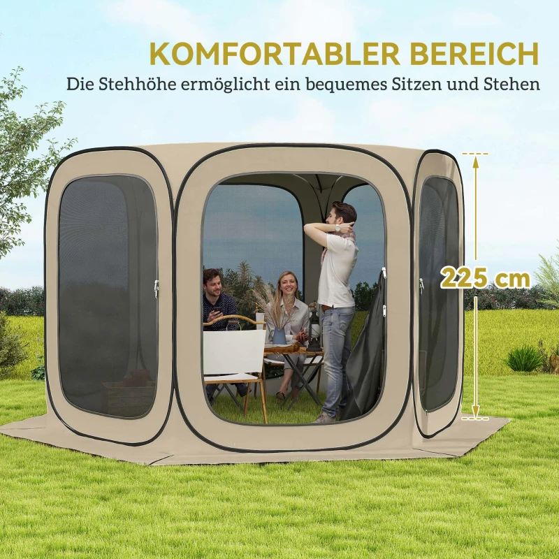 Outsunny Pop-up Campingtent, Draagbaar, UPF50+ Bescherming, Mesh-Zijden, Staaldraad, Khaki