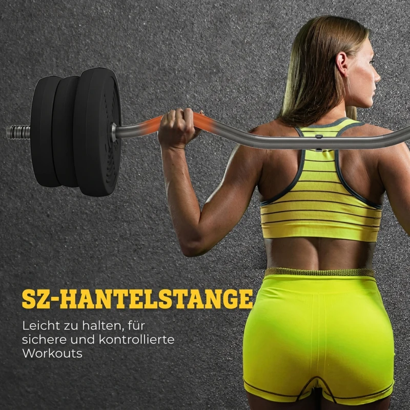 SPORTNOW Langhantel Set 25kg Rutschfeste Curlstange mit 6 Gewichten, PVC-Beschichtung, Hantelstange aus Stahl