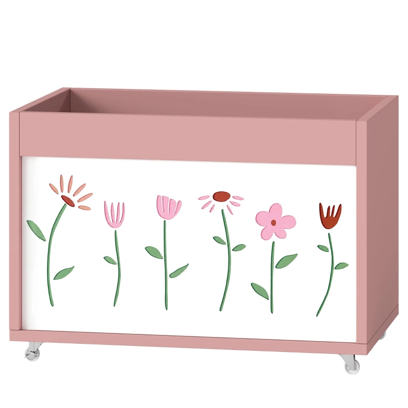 AIYAPLAY Skrzynia na zabawki, pojemnik na kółkach z hamulcami, 34,5 l otwarta skrzynia na zabawki z motywem kwiatowym, 50 x 30 x 33,5 cm