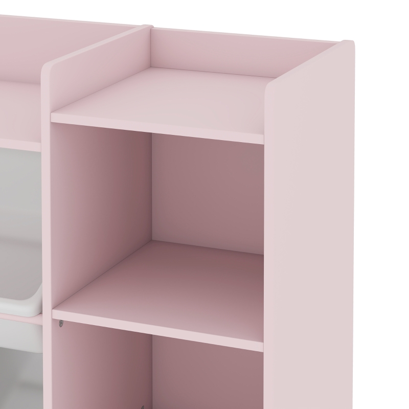 AIYAPLAY Kids Toy Organizers and Storage with 8 Removable Storage Bins and Bookshelf, Pink