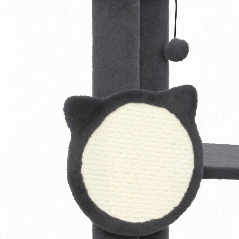 PawHut Plafondhoge krabpaal 225-255 cm verstelbaar met 5 niveaus, sisal krabpalen, krabbord en hangmat