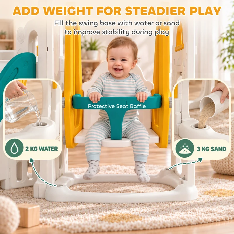 AIYAPLAY Ensemble Toboggan et Balançoire 7 en 1 pour Enfants, Aire de Jeux Intérieure, Thème Voiture, pour 1-4 Ans, Blanc