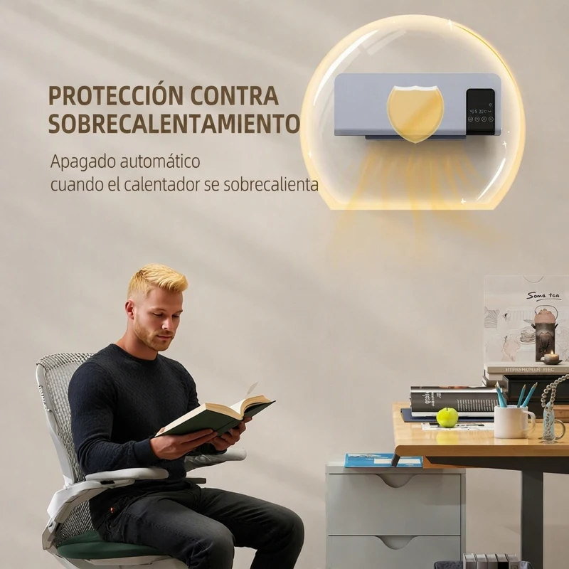 HOMCOM Calefactor Eléctrico de Pared 1000W/2000W Estufa con Pantalla LED y Mando a Distancia 54,5x12x21,5 cm Gris