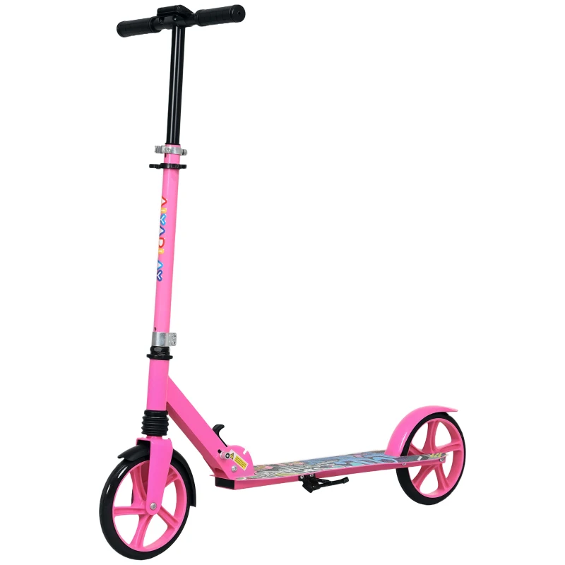 AIYAPLAY Foldable Kids Scooter with Adjustable Handlebar, 200mm Big Wheel, Rear Fender Brake, for Ages 6-12 Years, Pink
