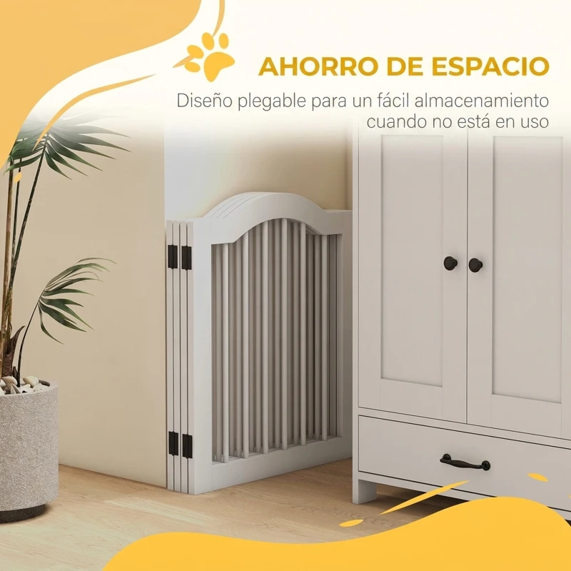 PawHut Barrera de Seguridad Plegable para Perros Pequeños Rejilla de Protección de 4 Paneles con Patas 208x61 cm Blanco