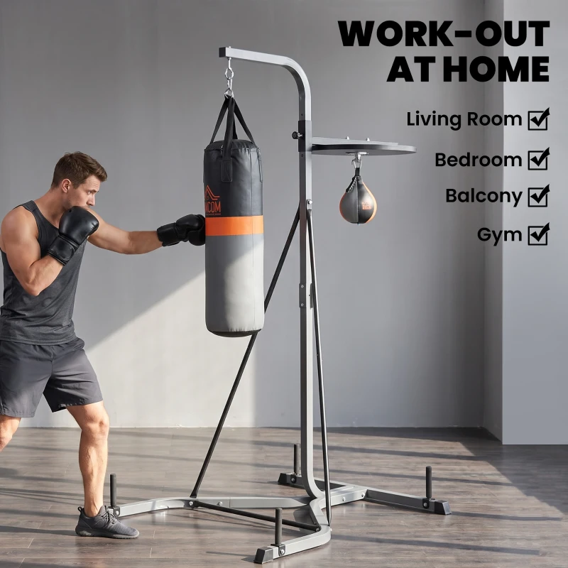 HOMCOM Freestanding Boxing Punch Bag & Speed ball Station, for Home Gym, Grey
