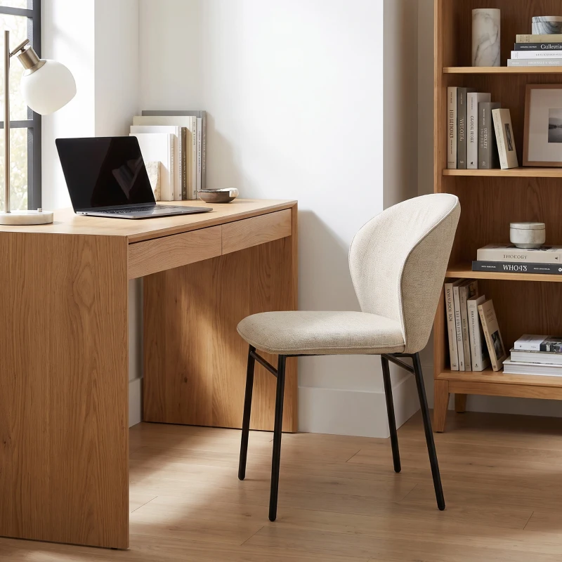 HOMCOM Set de 2 scaune de sufragerie șezut căptușit din material cu aspect de in picioare stabile din oțel design modern crem