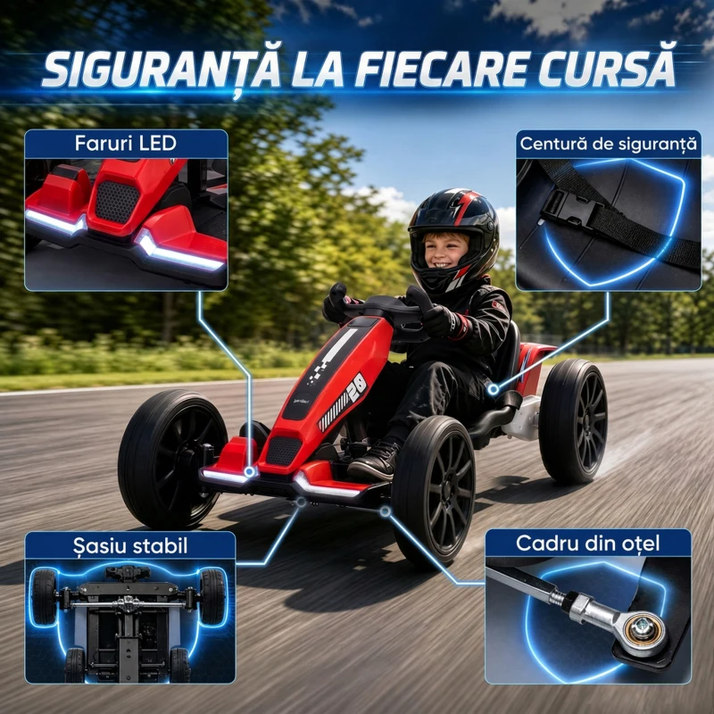 AIYAPLAY Go-Kart electric pentru copii 12V cu 2 motoare, roșu