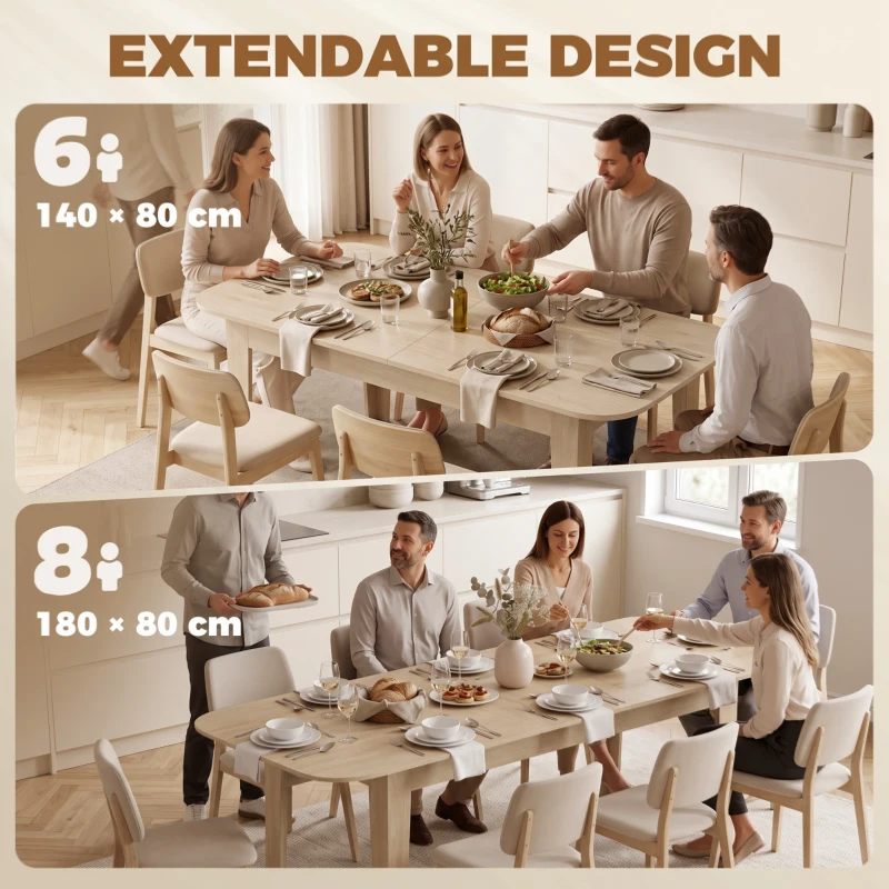 HOMCOM Extendable Oval Dining Table for 4-6, Modern Expandable Kitchen Table, Round Edges, Oak