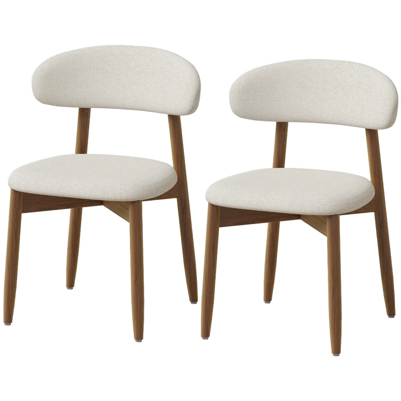 HOMCOM Juego de 2 Sillas de Comedor Tapizadas de Lino sin Brazos Respaldo Curvado Patas de Madera de Caucho Crema
