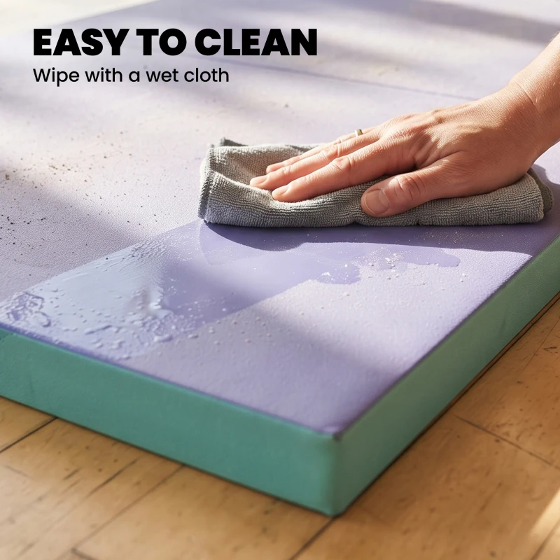 SPORTNOW Foldable Gymnastics Mat, 6 ft Long & Four Folding Thick Exercise Tumbling Mat with Carrying Handles, Green & Purple