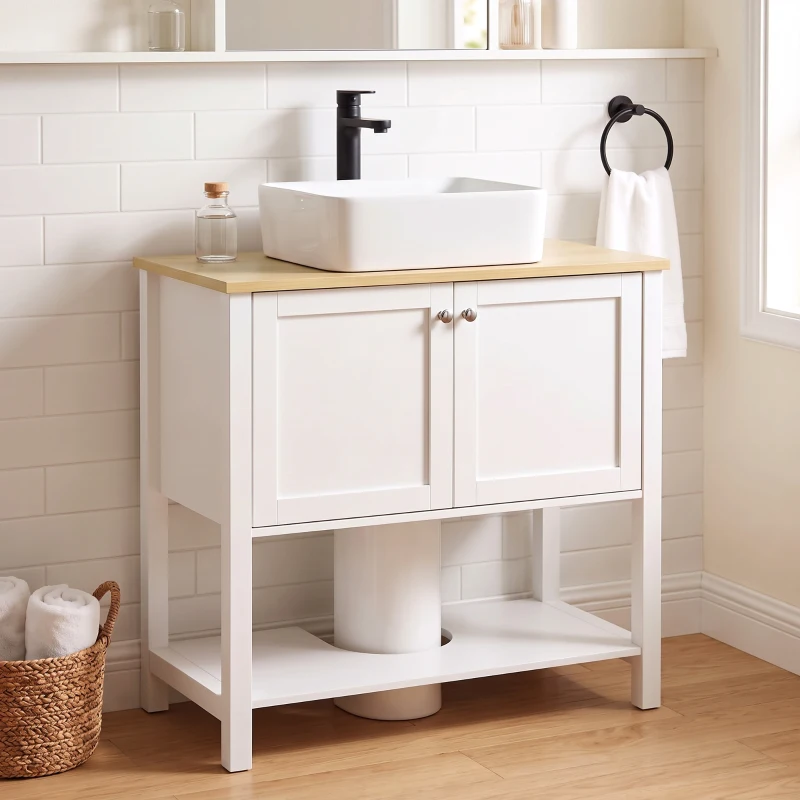HOMCOM Corp sub lavoar, mobilier modern de baie cu 2 uși, poliță deschisă, decupaj în U, 80 x 40 x 80 cm, alb