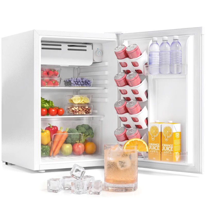 HOMCOM Mini-frigider cu compartiment congelator, termostat reglabil, frigider mic, cu o singură ușă, 72,5 L, alb