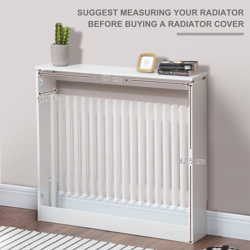 HOMCOM Radiator Cover Vertical Slatted Grille Heater Cover Top Shelf MDF Steel for Heat Circulation 90 x 18 x 84 cm White