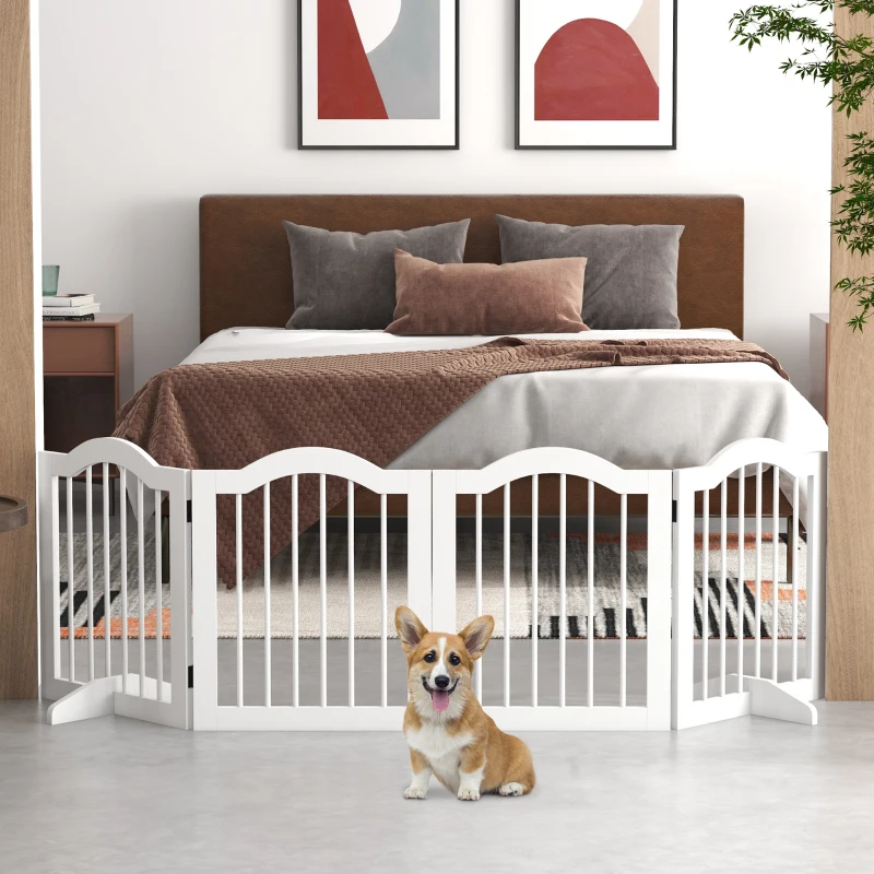 PawHut Barrera de Seguridad Plegable para Perros Pequeños Rejilla de Protección de 4 Paneles con Patas 208x61 cm Blanco