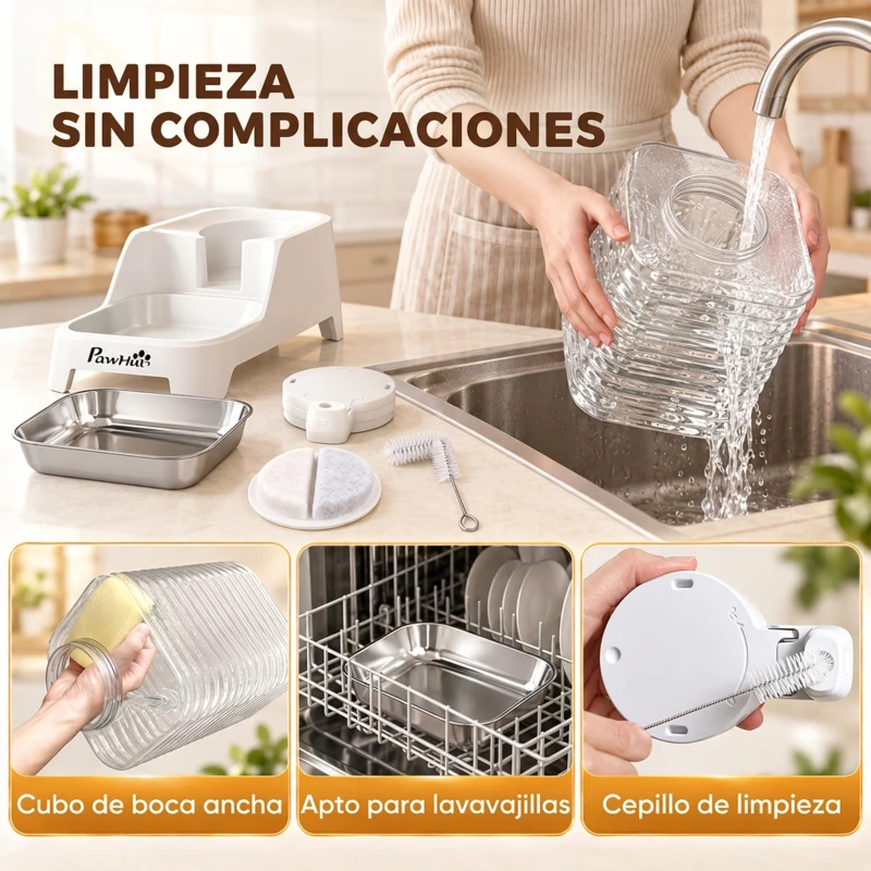 PawHut Dispensador de Agua Automático por Gravedad para Perros y Gatos 8 L Boquilla Abatible Cuenco de Acero Inoxidable Blanco