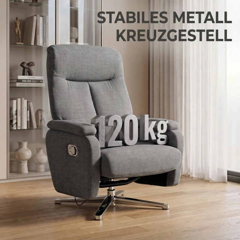 HOMCOM Handmatig verstelbare relaxstoel, loungestoel met hocker, donkergrijs