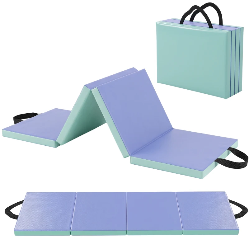 SPORTNOW Trainingsmatte Faltbare Fitnessmatte mit Griff Sportmatte für Yoga Fitness Synthetikbezug 180 x 60 x 5 cm Grün+Lila