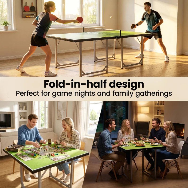 HOMCOM 6ft Table Tennis Table, Ping Pong Table with Net, Foldable and Portable Ping Pong Set for Indoor Use, Easy Assemble, Midsize, Green