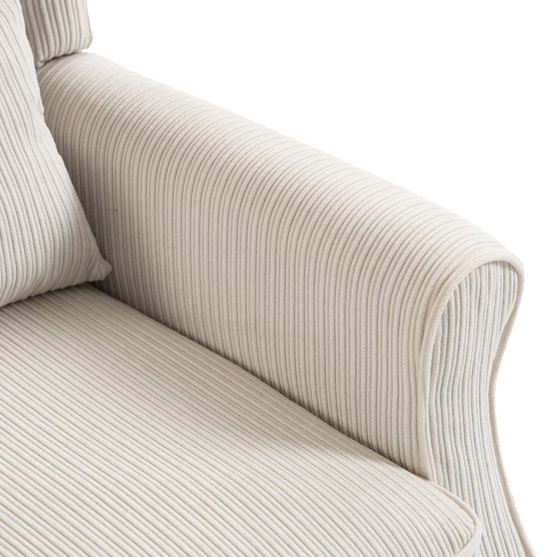 HOMCOM Sillón de Salón, Sillón Auxiliar Moderno en Terciopelo Acanalado con Respaldo Alto con Orejas, Cojín Lumbar, Beige