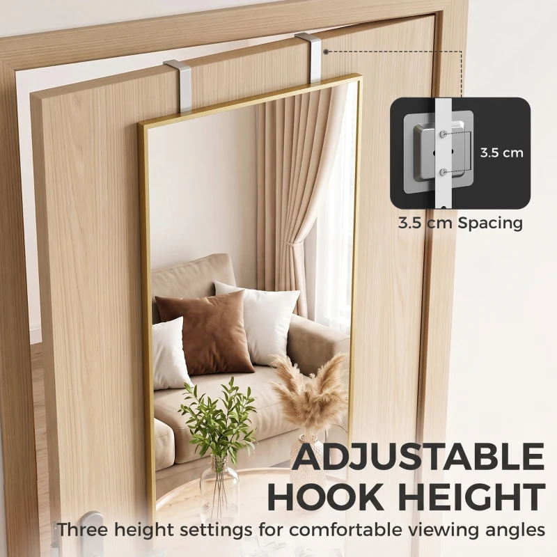 HOMCOM 40 x 110 cm Full Length Wall Mirror, Rectangular Mirror with Adjustable Hooks, Over the Door or Wall Mounted, Gold Tone