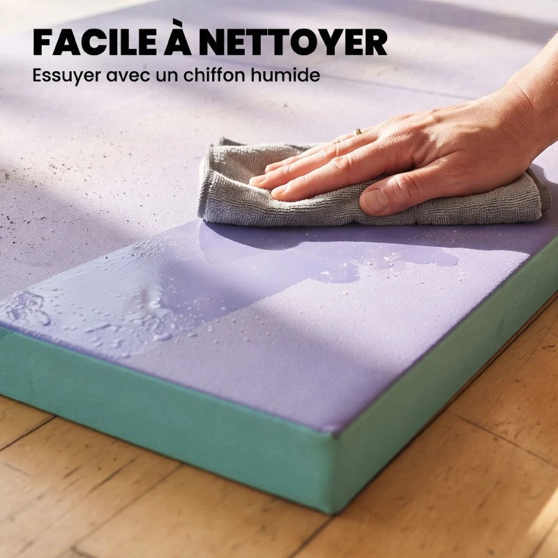 SPORTNOW Tapis de gymnastique pliable portable, tapis de sport épais en 4 parties avec poignées, 180 x 60 x 5 cm, vert et violet