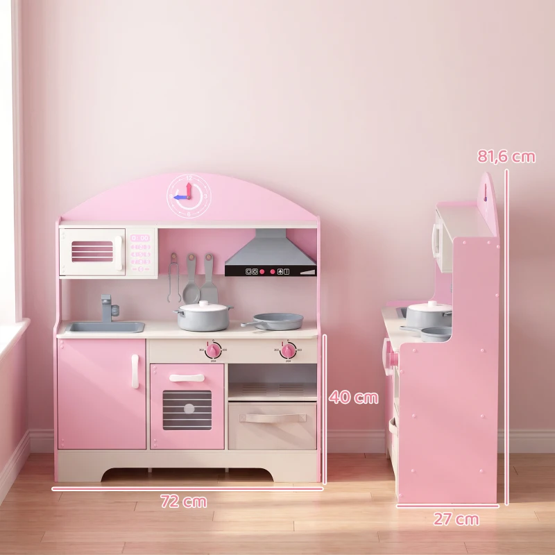 AIYAPLAY Cuisine Enfant avec Lumières et Sons, Cuisine de Jeu avec Tiroir en Tissu et 5 Accessoires, pour Enfants 3-6 Ans, Rose