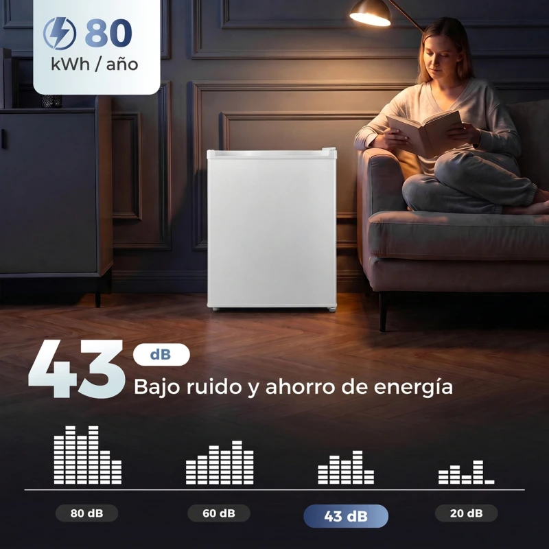HOMCOM Nevera Pequeña con Congelador 72,5L Silenciosa Puerta Reversible Termostato Ajustable Estante Ajustable y Cajón Blanco