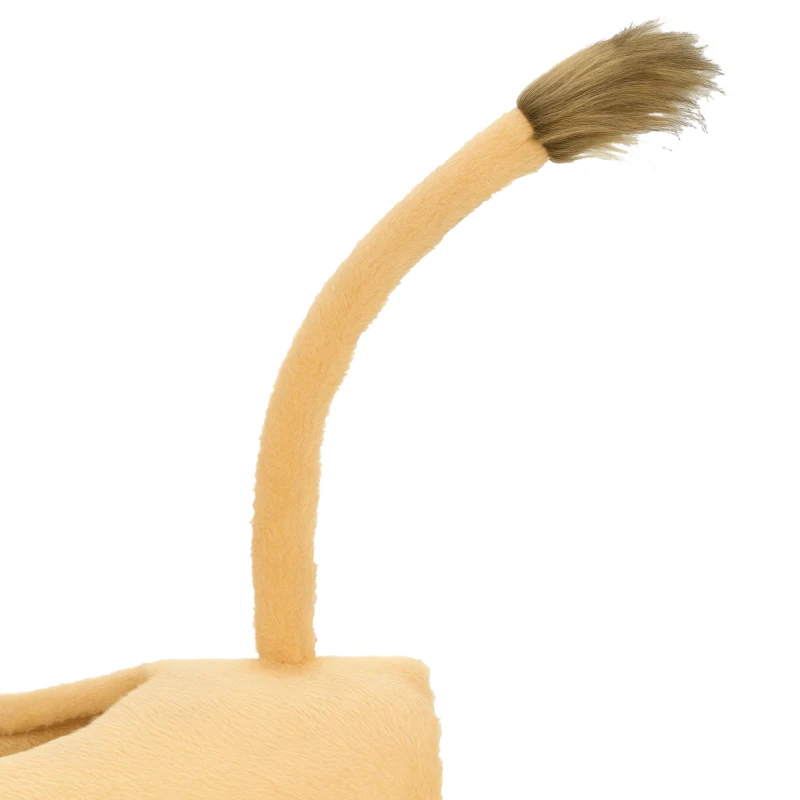 PawHut Krabpaal 104 cm, kattenboom in leeuwdesign met krabpalen, tunnel en hangende staart, voor katten tot 7 kg, lichtbruin